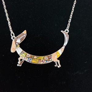 "Dachshund Dog" by BONSNY Necklace, Colorful Enamel Pattern & Silver plated  21"